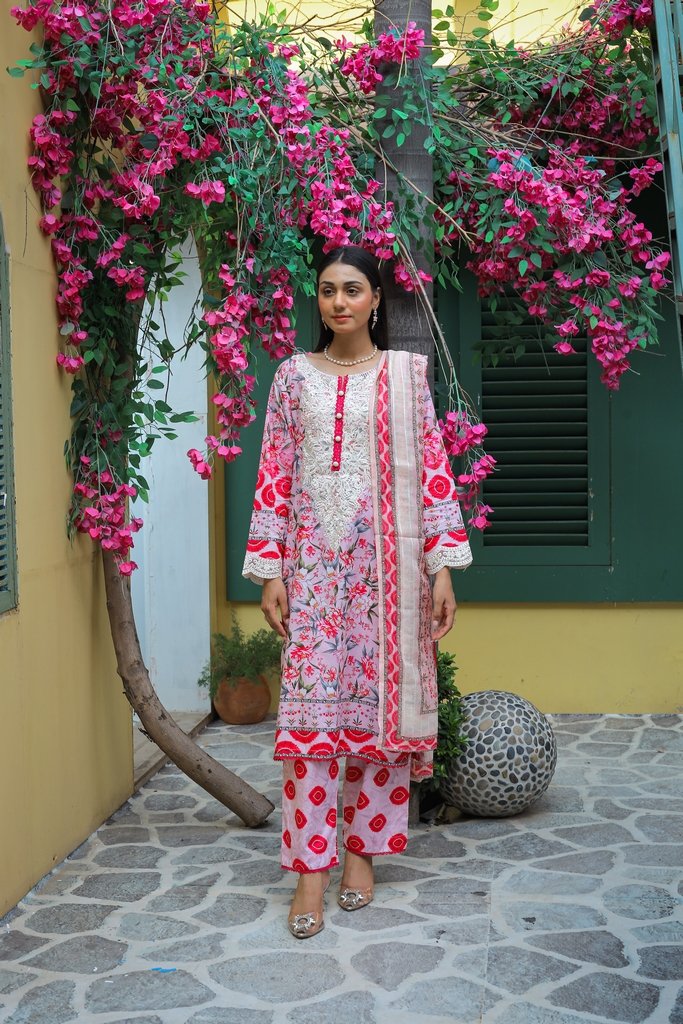Pure Cotton Lawn Embroidered 3 Piece Suit – Rose Blossom