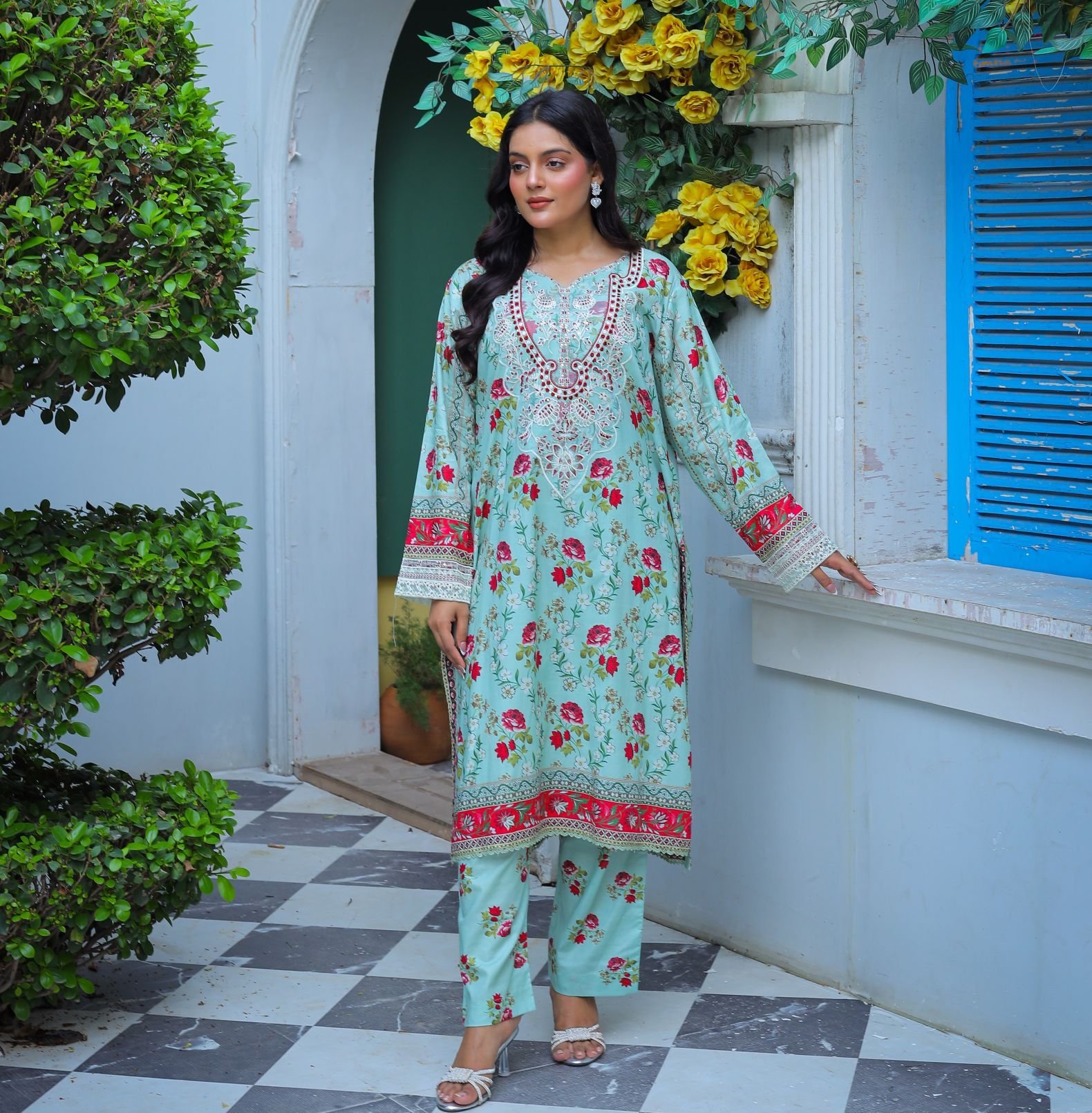 Pure Cotton Lawn Embroidered 2 Piece Suit – Mint Blossom