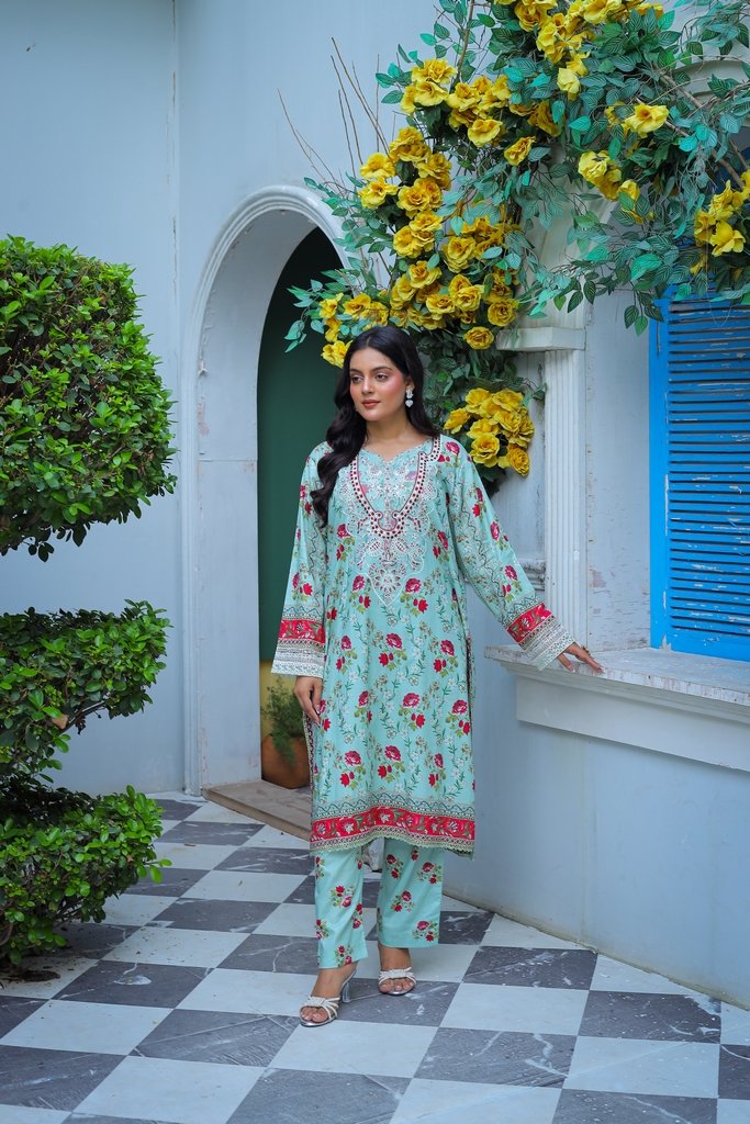 Pure Cotton Lawn Embroidered 2 Piece Suit – Mint Blossom