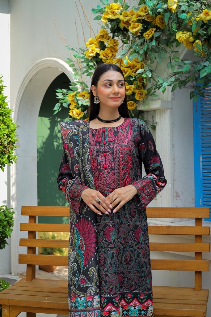 Pure Cotton Lawn Embroidered 3 Piece Suit – Crimson Noir