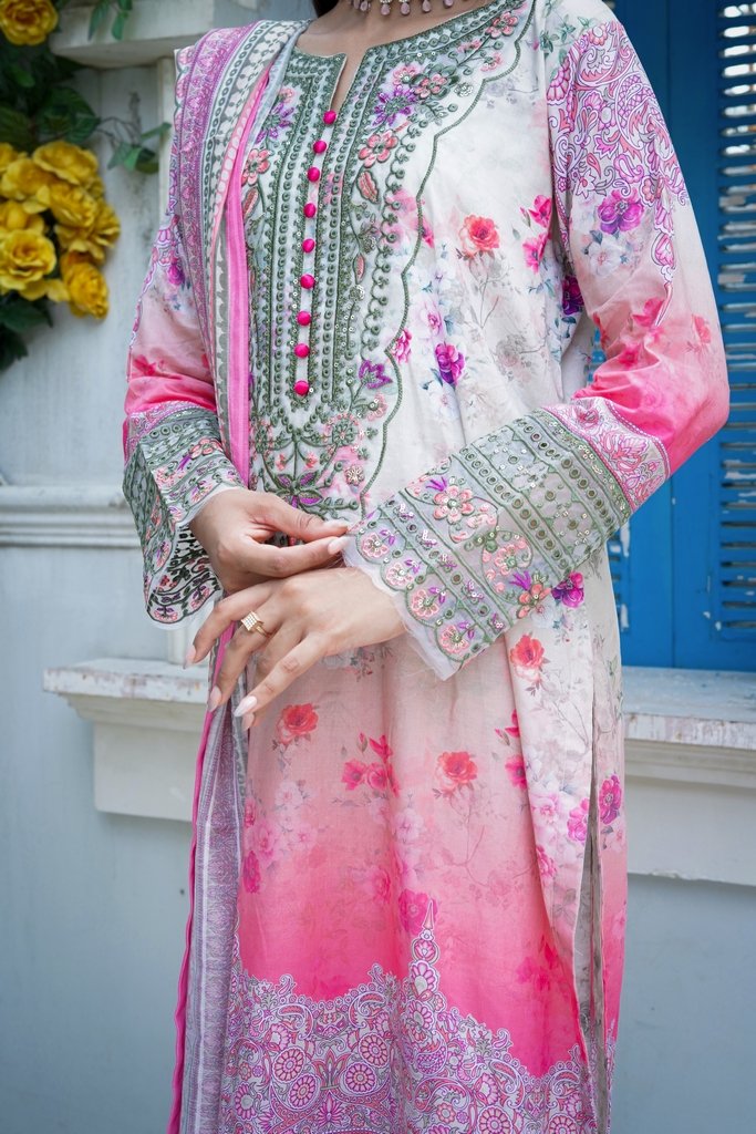 Pure Cotton Lawn Embroidered 3 Piece Suit – Blush Petal