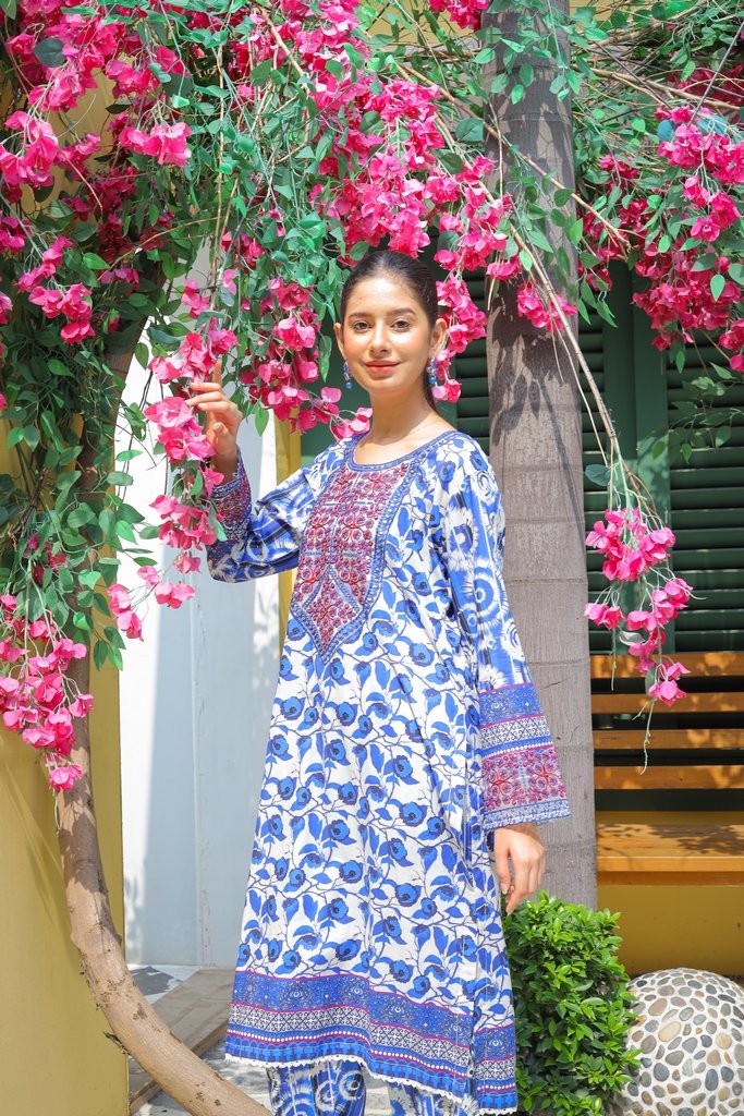 Pure Cotton Lawn Embroidered 2 Piece Suit – Cobalt Blue Floral